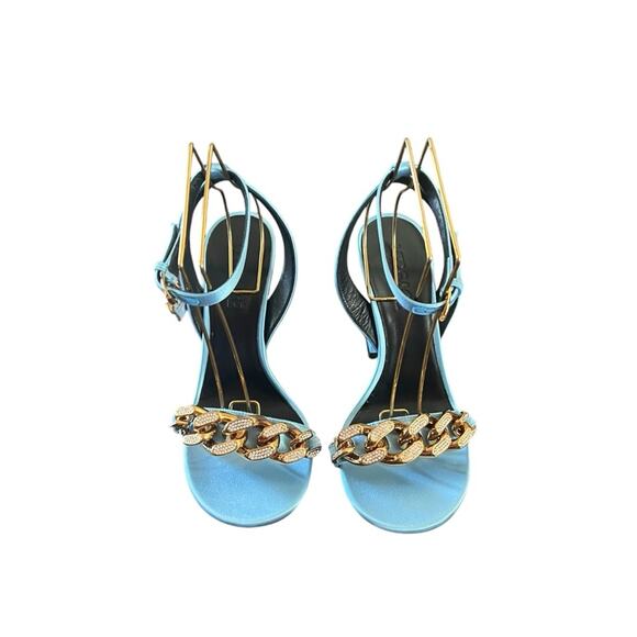 Versace Gold Chain Ankle Strap High Heel Sandals Ice Blue NEW EU 38 US 8 - Picture 3 of 12